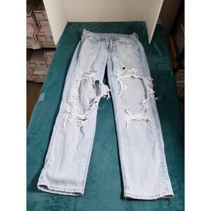 American Eagle Jeans Size 6 Womens Blue Stretch Distressed Mid Rise 90s Straight